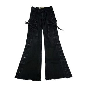 Y2K Love Trends Jeans Womens Size 3 Cargo Flare Leg Black Denim Bottoms